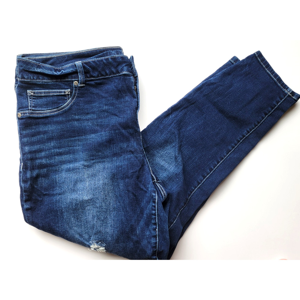 Maurices Women’s Distressed Ankle Skinny Jeans Blue Denim Size 18W Short